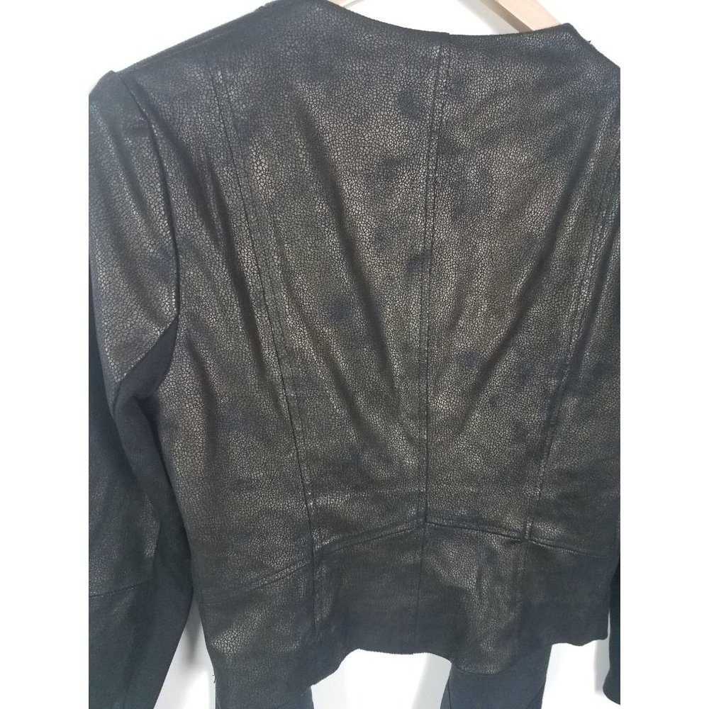 ABS Platinum Women's Sz. S Black Faux Leather Draped Long Sleeve Jacket - Picture 7 of 7